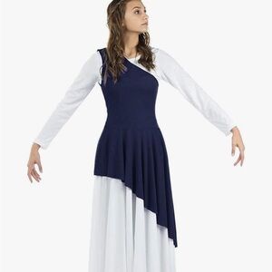 Amazon Women's Asymmetrical Praise Dance Tunic Navy (White dress not included)